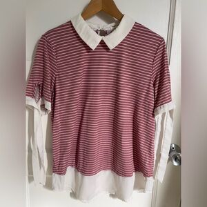 Faith and Joy Pink and White Women’s Striped Blouse Size L